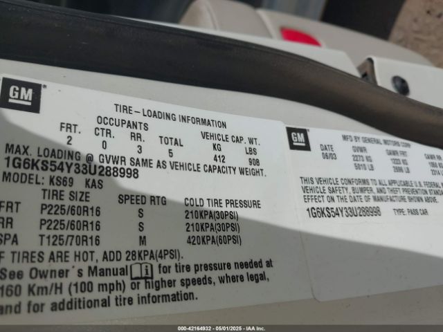 2003 CADILLAC SEVILLE 1G6KS54Y33U288998 Photo 8