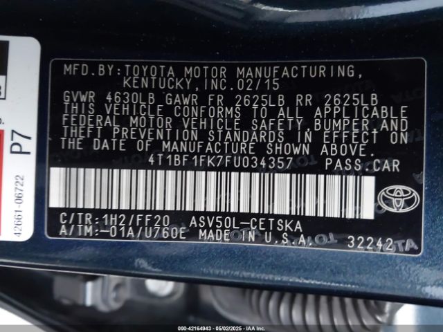4T1BF1FK7FU034357 Toyota CAMRY SE