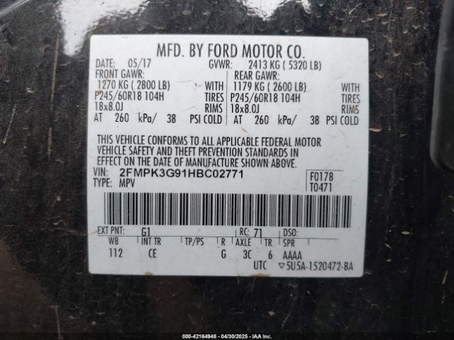 2FMPK3G91HBC02771 Ford EDGE SE