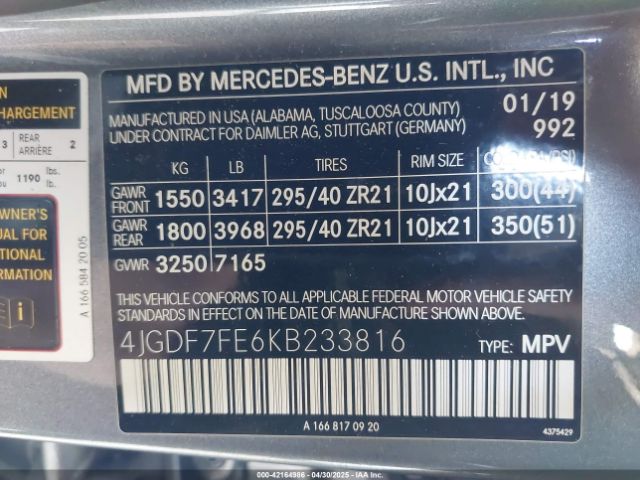 4JGDF7FE6KB233816 Mercedes-Benz Amg Gls 63 4matic