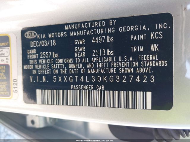 2019 KIA OPTIMA 5XXGT4L30KG327423 Photo 8
