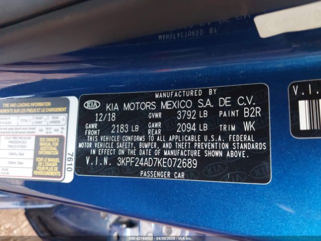 3KPF24AD7KE072689 KIA Forte Lxs