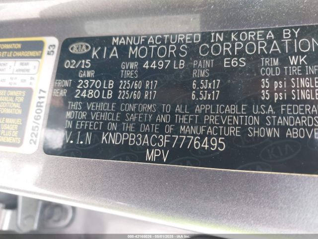 KNDPB3AC3F7776495 KIA Sportage Lx
