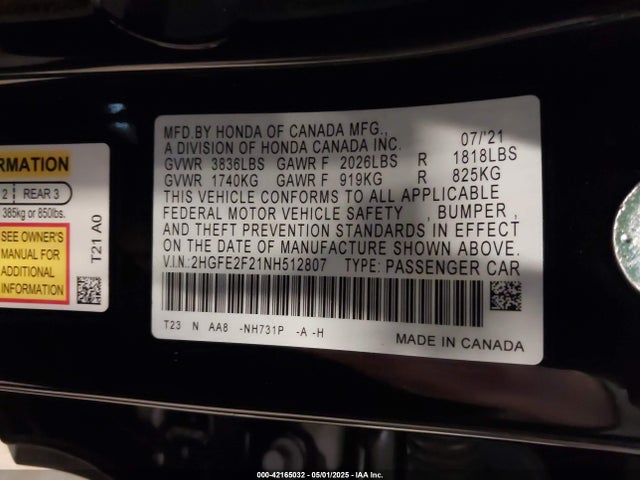 Honda Civic 2022 2HGFE2F21NH512807 Image 21