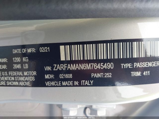 2021 ALFA ROMEO GIULIA ZARFAMAN6M7645490 Photo 8