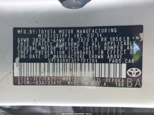 5YFBURHE6EP101204 Toyota COROLLA L
