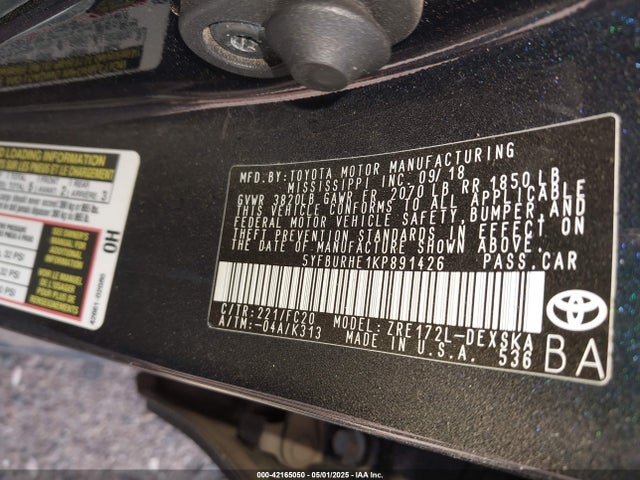 5YFBURHE1KP891426 Toyota 2zr-fe