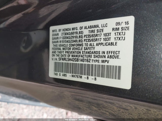 5FNRL5H42GB140162 Honda j35z8