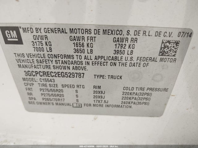 3GCPCREC2EG529787 Chevrolet Silverado 1500 1lt
