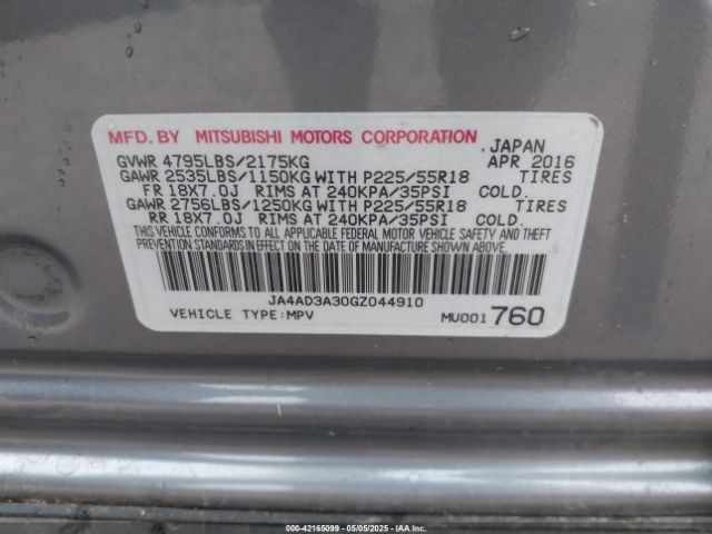 JA4AD3A30GZ044910 Mitsubishi Outlander Se
