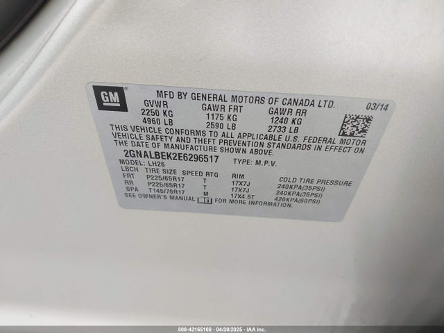 2GNALBEK2E6296517 Chevrolet EQUINOX 1LT