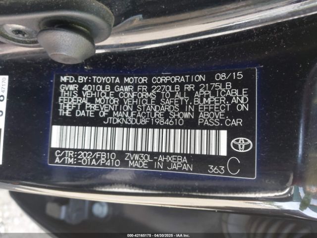 JTDKN3DU8F1984610 Toyota Prius Two
