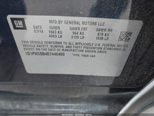 1G1PK5SB4E7440458 Chevrolet CRUZE LT