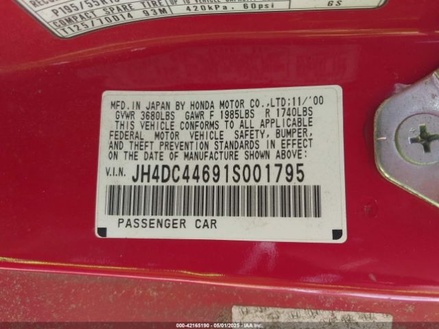 2001 ACURA INTEGRA JH4DC44691S001795 Photo 8