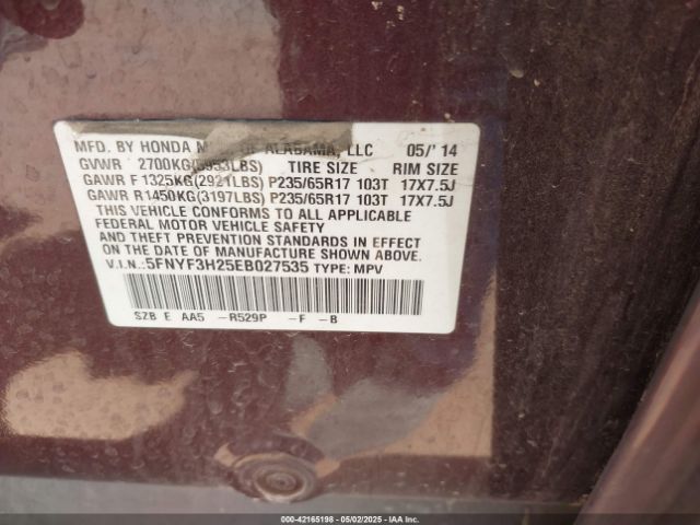 5FNYF3H25EB027535 Honda PILOT LX