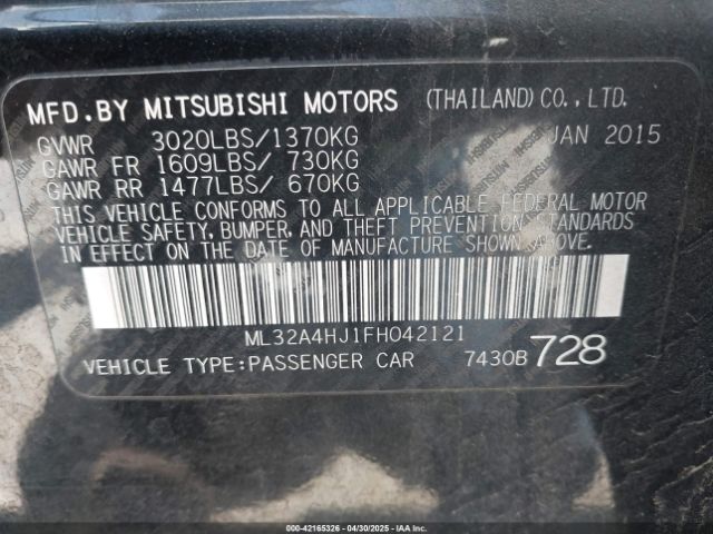 ML32A4HJ1FH042121 Mitsubishi Mirage Es/rf