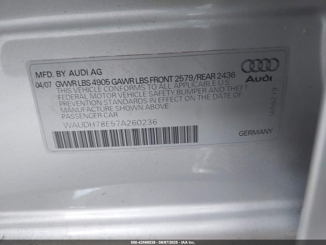 2007 AUDI A4 WAUDH78E57A260236 Photo 8