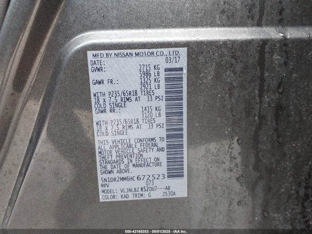 5N1DR2MM6HC672523 Nissan Pathfinder S