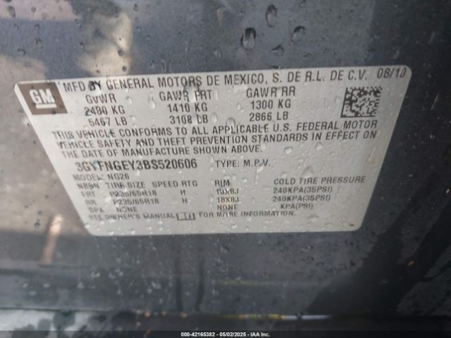 2011 CADILLAC SRX 3GYFNGEY3BS520606 Photo 8