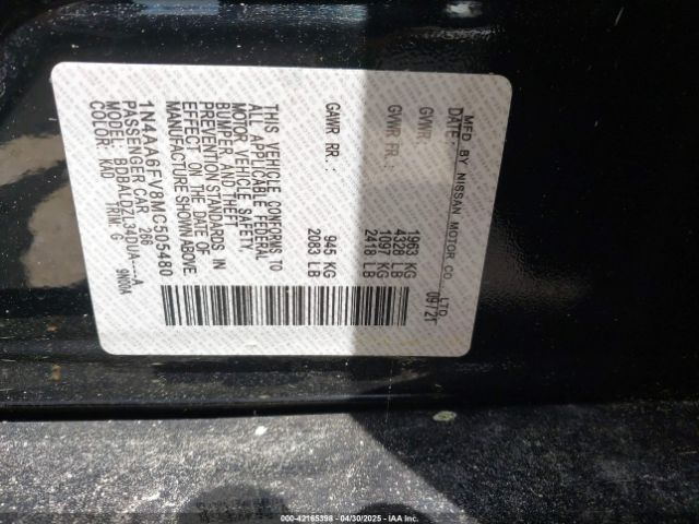 1N4AA6FV8MC505480 Nissan Maxima Platinum Xtronic Cvt