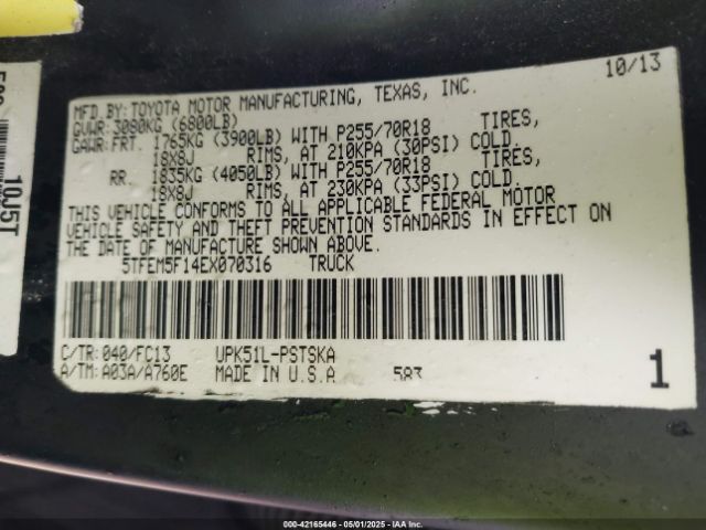 5TFEM5F14EX070316 Toyota Tundra Sr5 4.6l V8