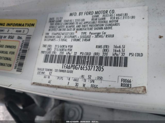 1FA6P0G76E5371205 Ford FUSION S
