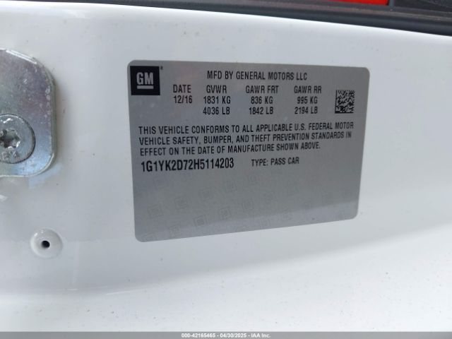 2017 CHEVROLET CORVETTE 1G1YK2D72H5114203 Photo 8