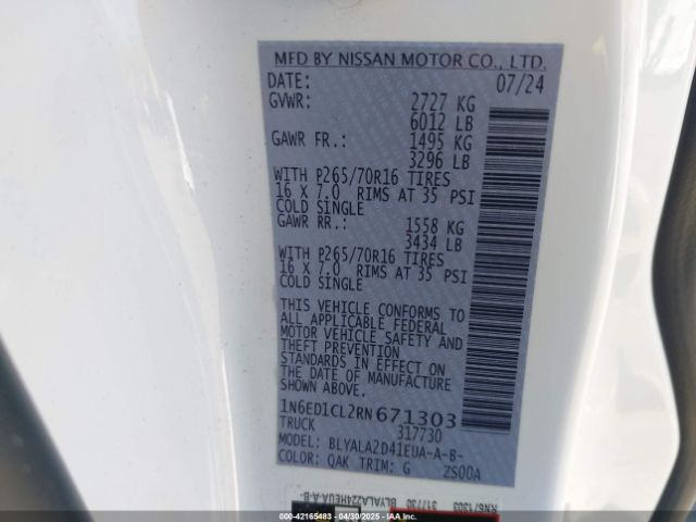 1N6ED1CL2RN671303 Nissan Frontier King Cab S 4x2