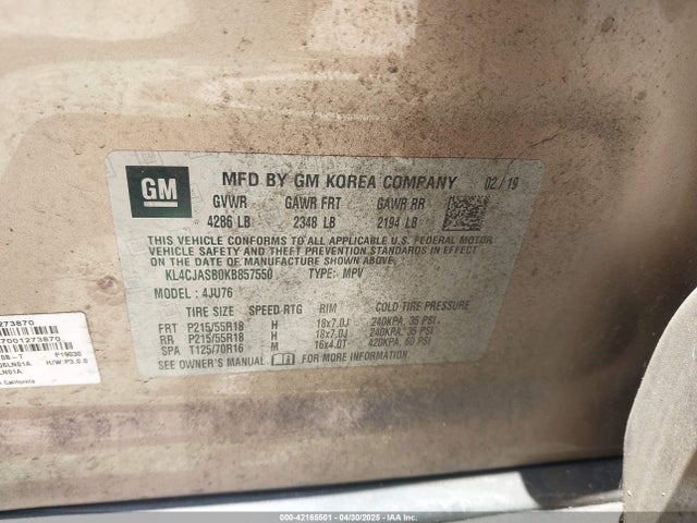 KL4CJASB0KB857550 Buick Encore Fwd Preferred