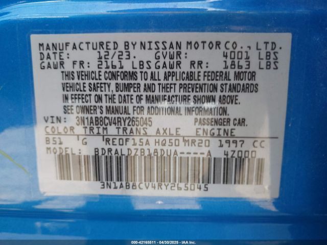 3N1AB8CV4RY265045 Nissan Sentra Sv Xtronic Cvt