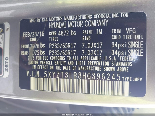5XYZT3LB8HG396245 Hyundai Santa Fe Sport 2.4l