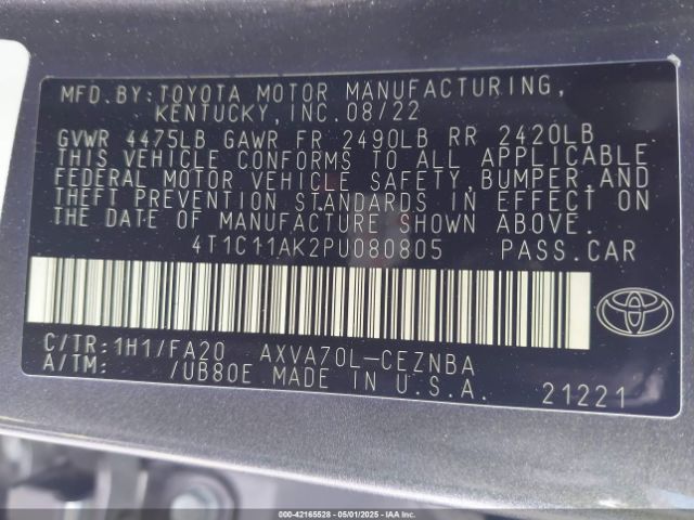 4T1C11AK2PU080805 Toyota CAMRY LE