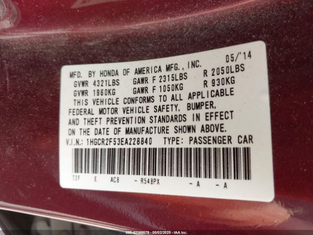 1HGCR2F53EA228840 Honda Accord Sport