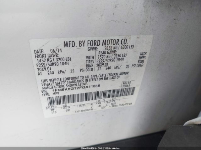 1FM5K8GT2FGA11866 Ford EXPLORER SPORT