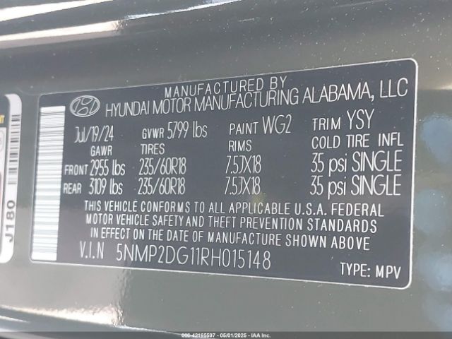 5NMP2DG11RH015148 Hyundai Santa Fe Hybrid Sel