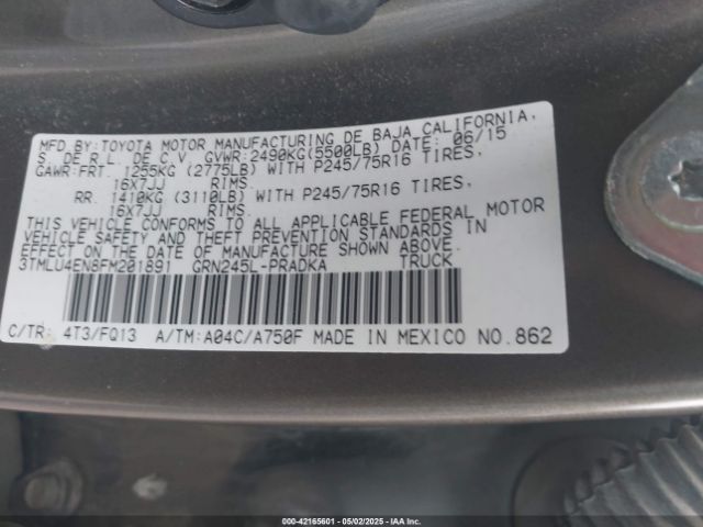 3TMLU4EN8FM201891 Toyota Tacoma Base V6