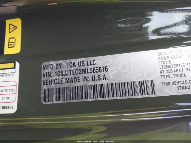 2021 JEEP GLADIATOR 1C6JJTEG2ML565676 Photo 8