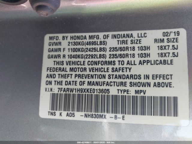 7FARW1H9XKE013605 Honda Cr-v Touring