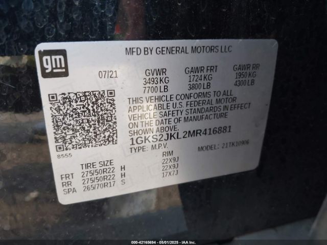 1GKS2JKL2MR416881 GMC Yukon Xl 4wd Denali