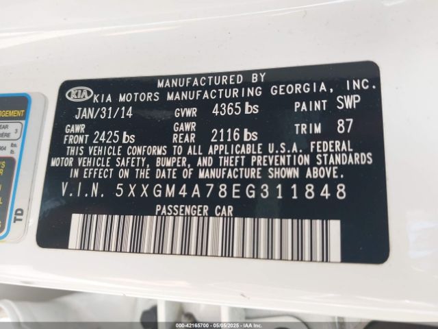 5XXGM4A78EG311848 KIA Optima Lx