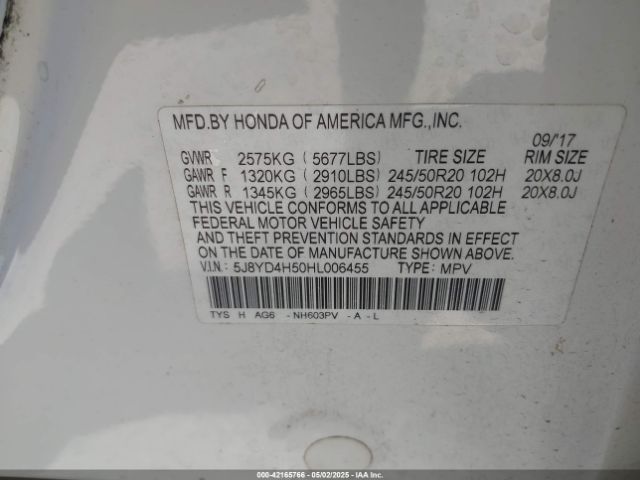5J8YD4H50HL006455 Acura Mdx Technology Package