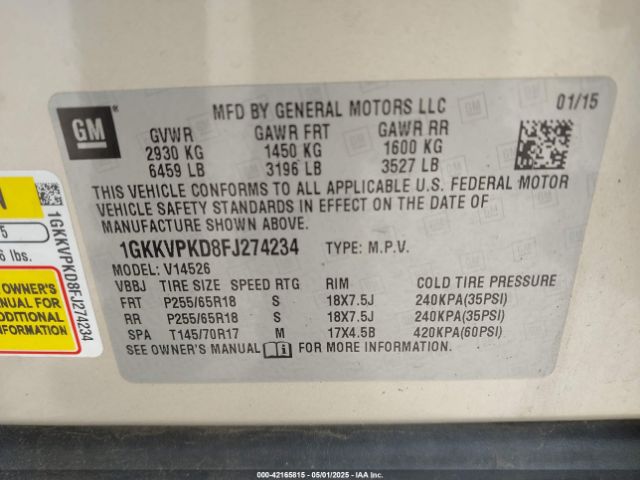 1GKKVPKD8FJ274234 GMC Acadia Sle-2