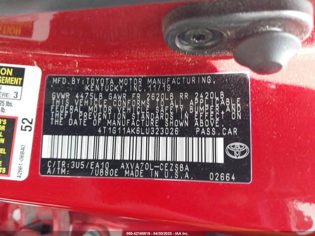 4T1G11AK6LU323026 Toyota CAMRY SE