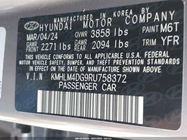 KMHLM4DG9RU758372 Hyundai ELANTRA SEL