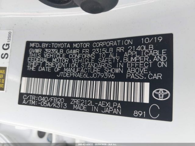 JTDEPRAE6LJ079396 Toyota COROLLA LE