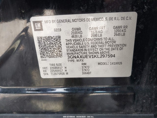 3GNAXUEV1KL297594 Chevrolet EQUINOX LT