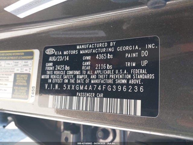 5XXGM4A74FG396236 KIA Optima Lx