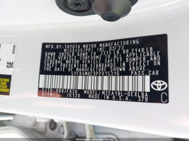 5YFB4MDE9PP015316 Toyota COROLLA LE