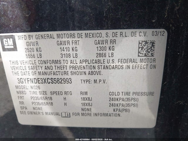 2012 CADILLAC SRX 3GYFNDE3XCS582993 Photo 8