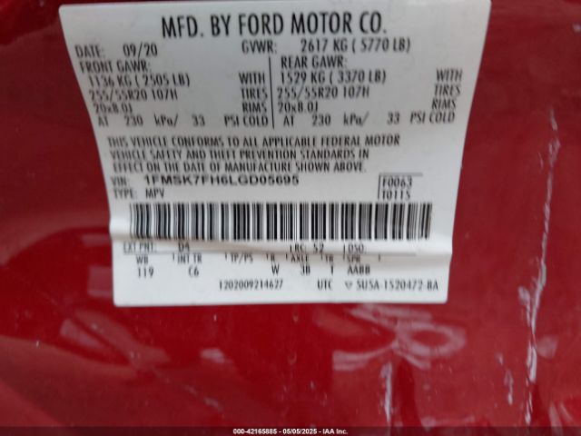 2020 FORD EXPLORER 1FMSK7FH6LGD05695 Photo 8